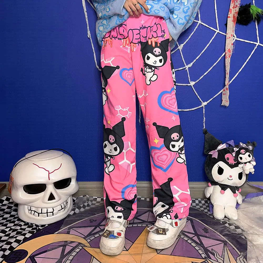 Розовые спортивные штаны с мультяшным принтом Женские Широкие свободные