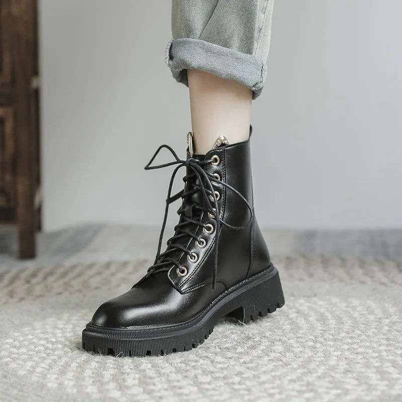 Women British Short Women Autumn and Winter New Style Side Zipper Thick-soled Thick-heeled Single Boots All-match