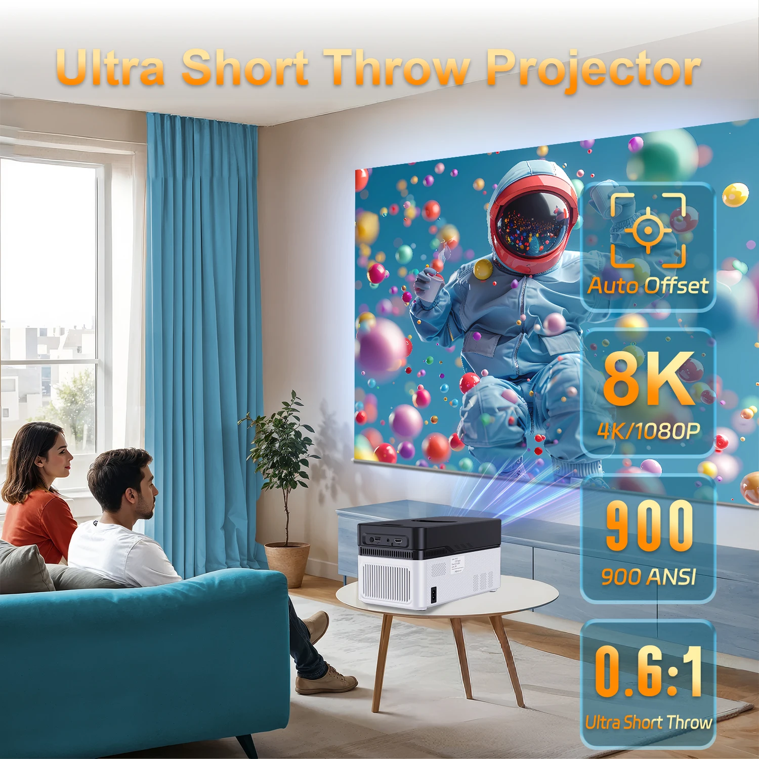 Velec 900ANSI Android HY450 Проектор 8K BT5.4 WiFi6 Ультракороткофокусный автоматический смещенный электронный фокус Голосовой проектор для домашнего кинотеатра (art.: 3920d1cdcfd3b) - 3920d1cdcfd3b