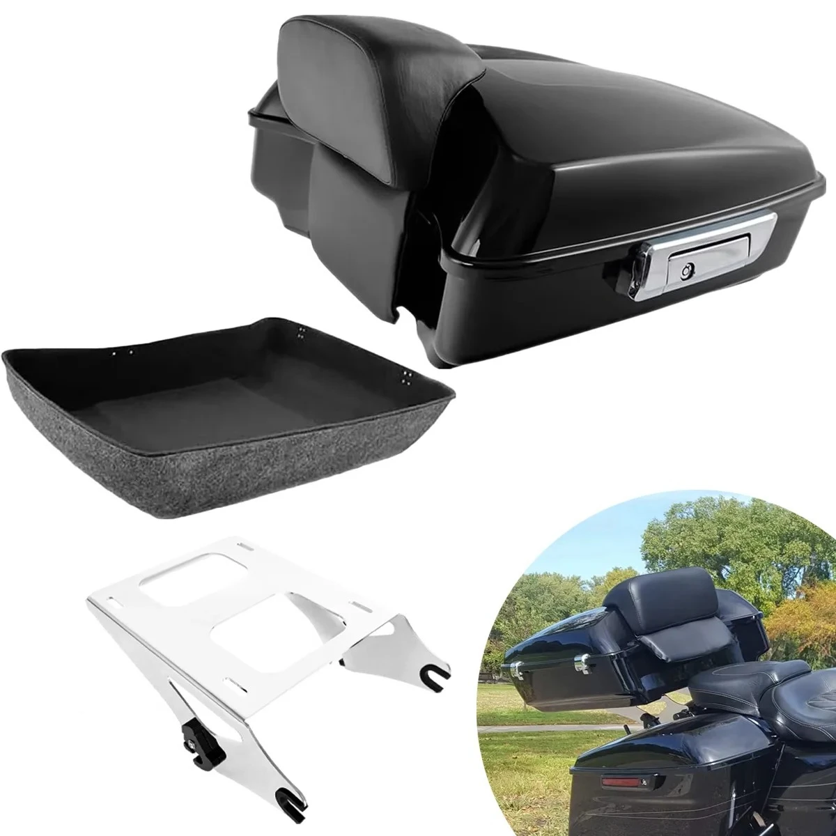 Фото Крепление для кофра Tour Pack 10,7 дюйма (Chopped) для Harley Touring CVO Road King Street Glide Electra 2009-2026 №1