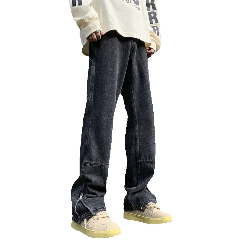 Blue Black Cargo Jeans Men Slim Fashion Casual Pocket Jeans Men Japanese Streetwear Hip-hop Straight Denim Pants Mens Trousers