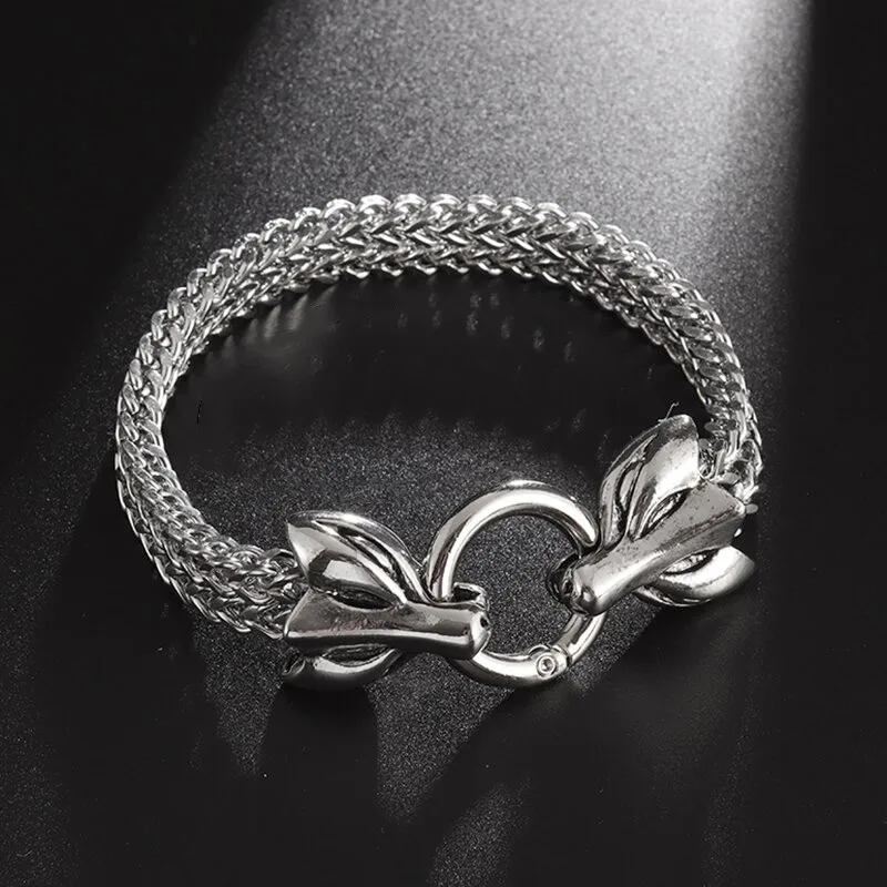 Браслет мужской из нержавеющей стали с двойной лисьей головой ювелирное изделие