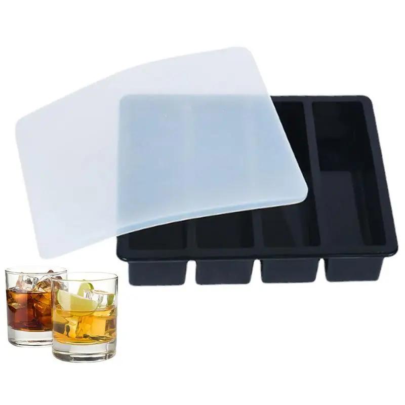 

Ice Trays For Freezer Rectangle 4-Grid Ice Maker Mold With Lid Ice Trays For Freezer Ice Tray Mold For Chilled Drink Cocktail