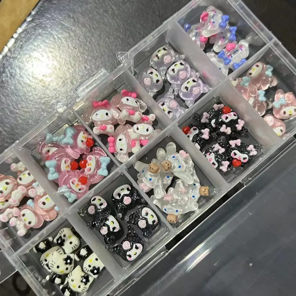 Купи Sanrioed Cartoon Nail Jewelry Charms Kit Kawaii Hello Kitty Kuromi Nail Rhinestone Gems for Manicure DIY Crafts за 179 рублей в магазине AliExpress