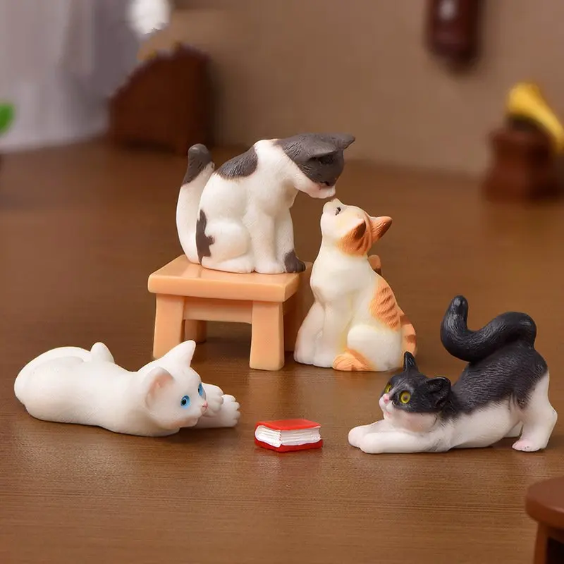 

Kitten Figurine Animal Model Resin Cats Micro Landscape Home Decor Miniature Fairy Garden Ornament Decoration Accessories