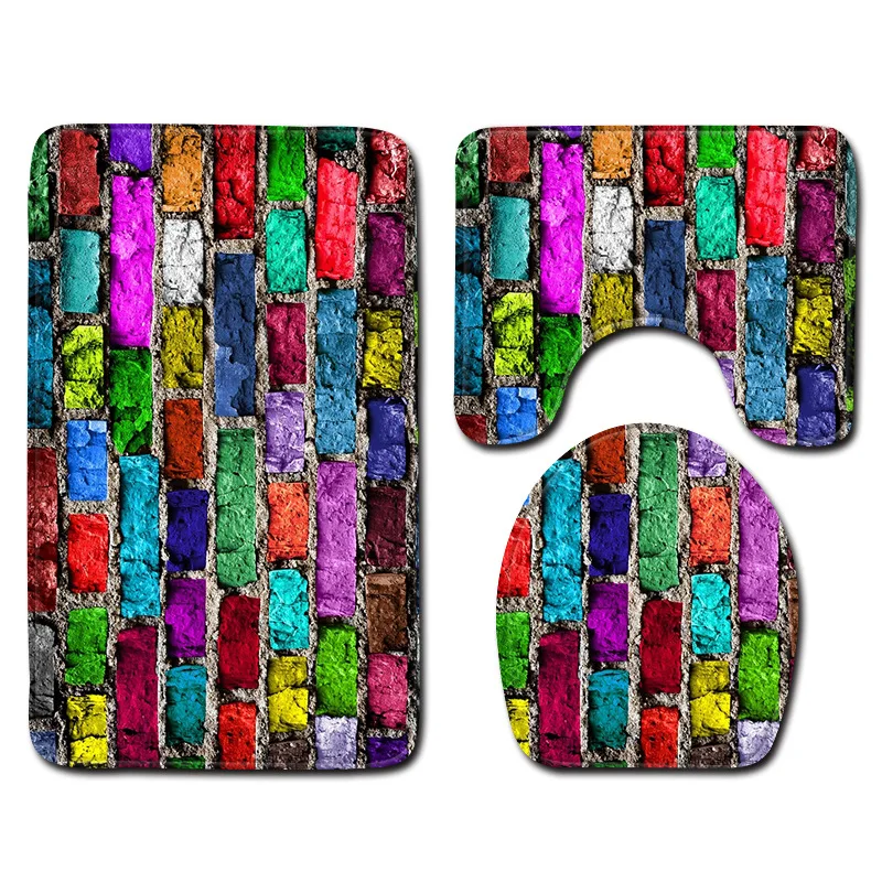 

Colorful Brick Bath Mat Non-slip Bathroom Carpet 1pc Toilet Seat Cover Boho Style Toilet Mat for Home Decor Doormat Rugs