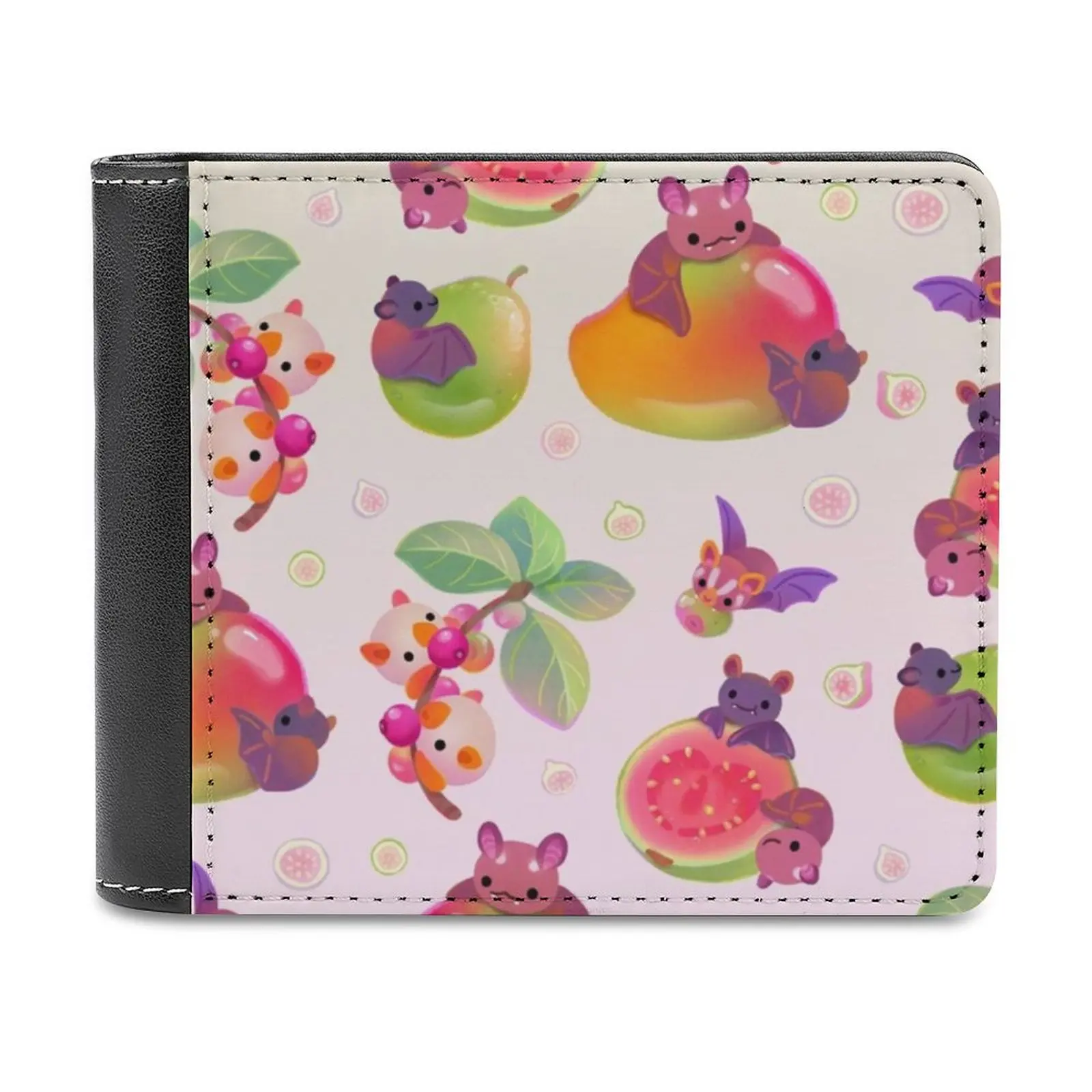 

Fruit And Bat-Pastel Men Wallet Pu Leather Short Male Purses Credit Card Wallet For Men Money Bag Tropical Pikaole Bat Fruits