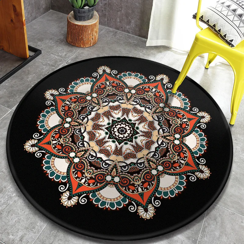 

Bohemia Living Room Area Rug National Round Chair Mat Anti-Skid Kitchen Bedroom Carpet Prayer Yoga Floor Mat Entrance Doormat