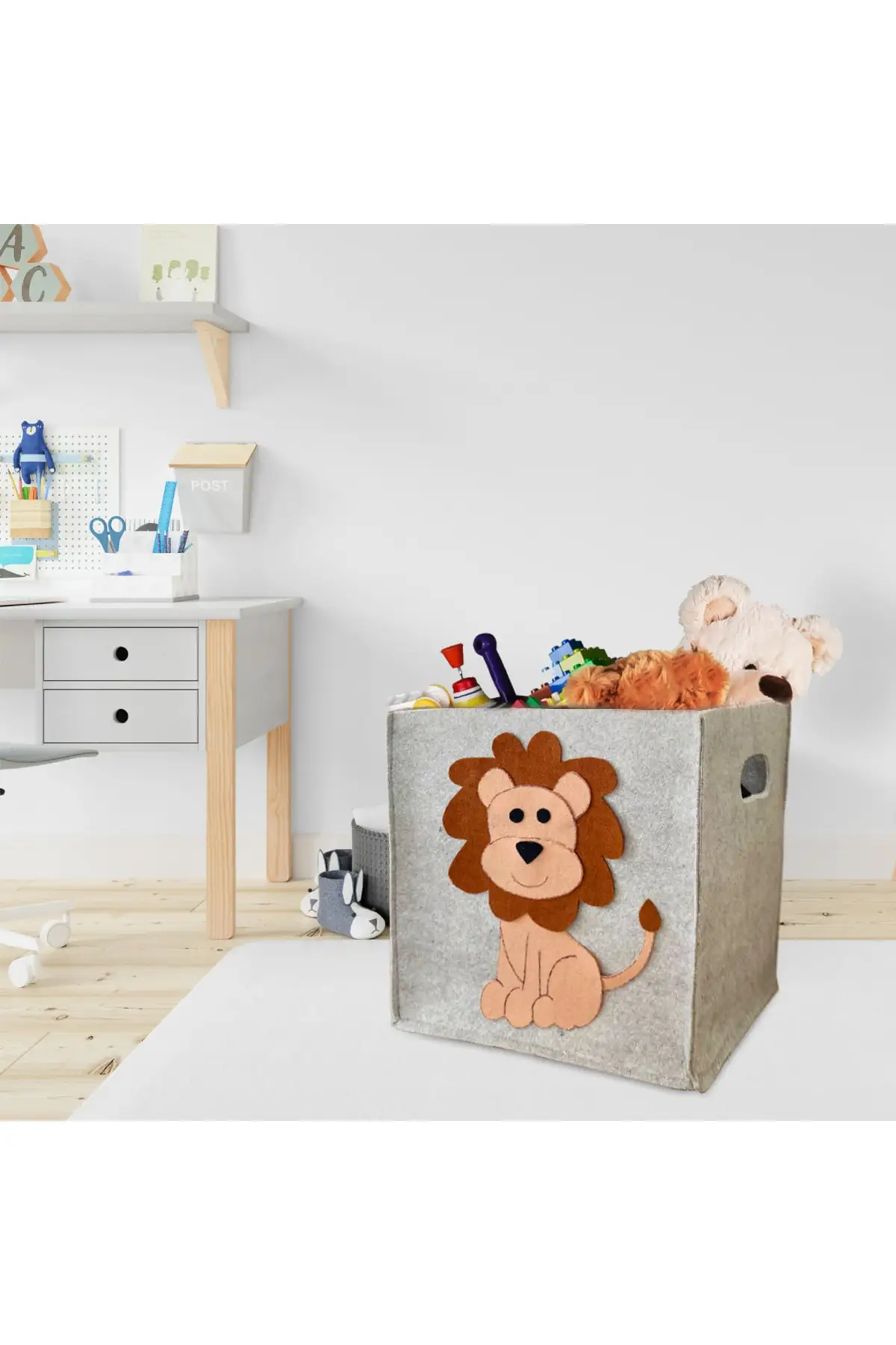 

Lion figured felt Organizer basket, children's room toy basket