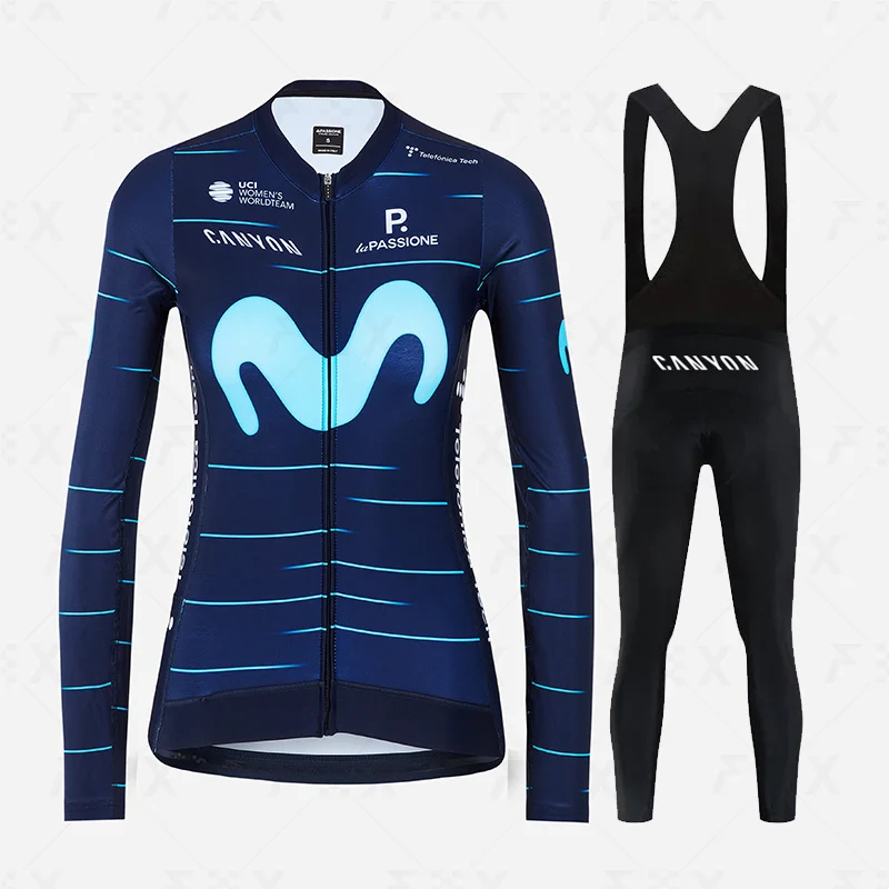 

canyon Lady Autumn Cycling Clothing Set Road Bike Clothes Long Sleeve Jersey MTB uniform Bicycle Bib Pants Riding Sport shirt