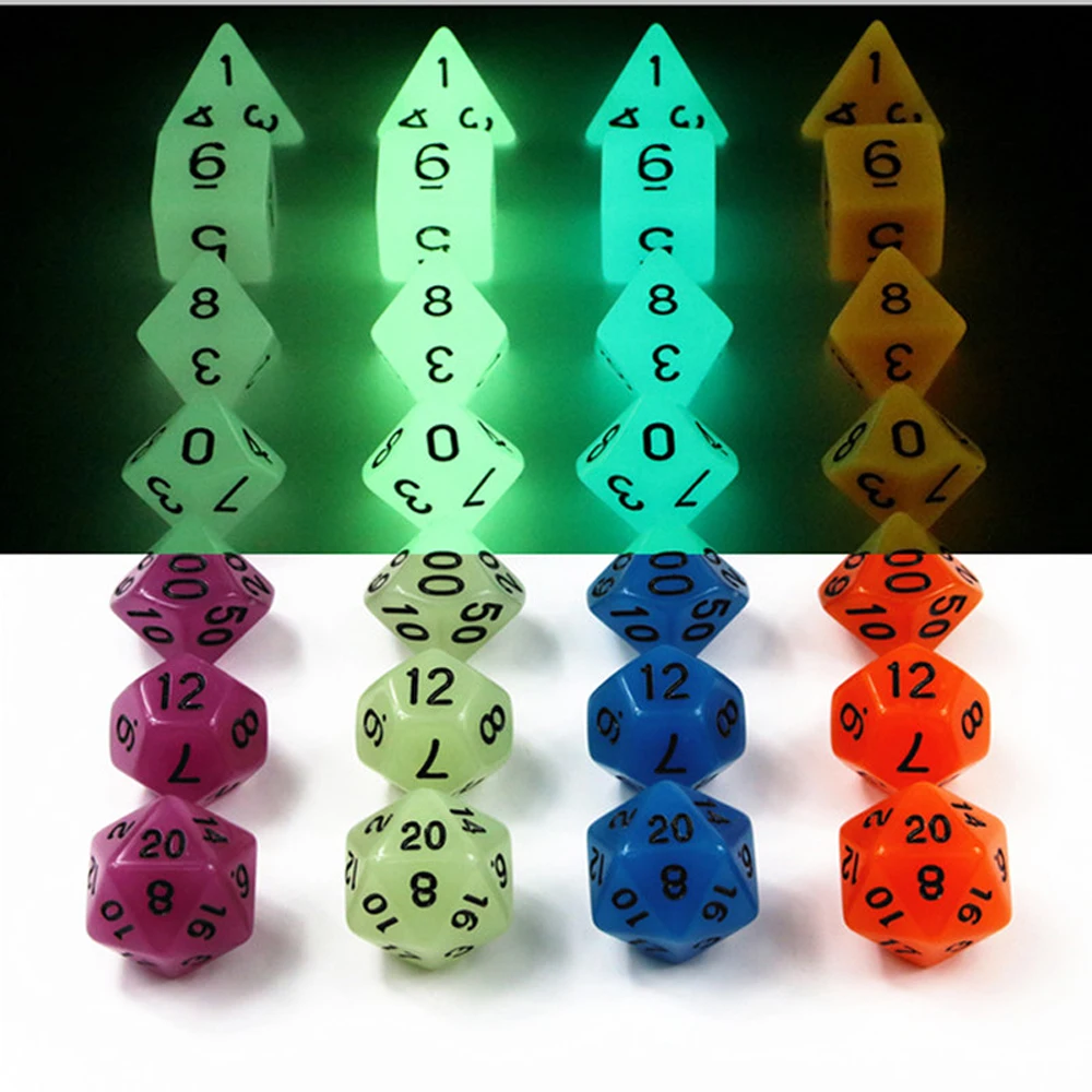 

Polyhedral 7pcs Glowing Dice Set Juegos De Mesa Dados DNDGame Rpg Dices for Board Game,Accessories,4 Colors