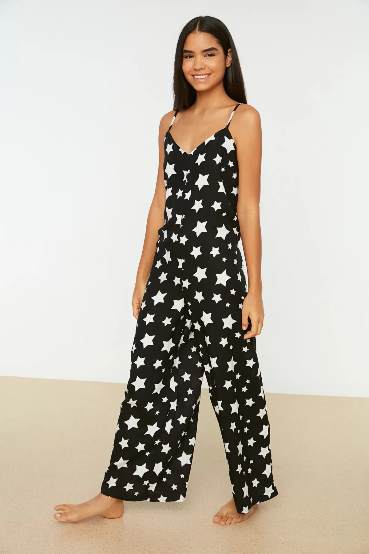 

Женский комбинезон, черные тканевые мешковатые брюки без рукавов со звездами, повседневный комбинезон