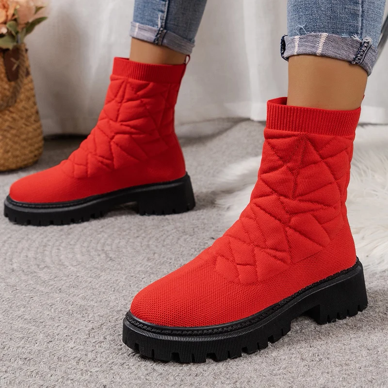 

Ankle Women Weave Flats Platform Chelsea Boots Warm Cozy Casual Mujer Shoes Winter 2024 New Designer Fad Botines Para Mujeres