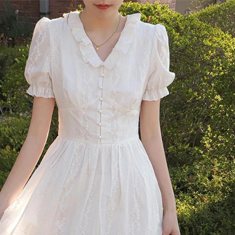 

2022 Summer New Fairy French Retro Tea Break First Love Gentle White Thin Waist Collection Mori Dress Birthday Dress For Women