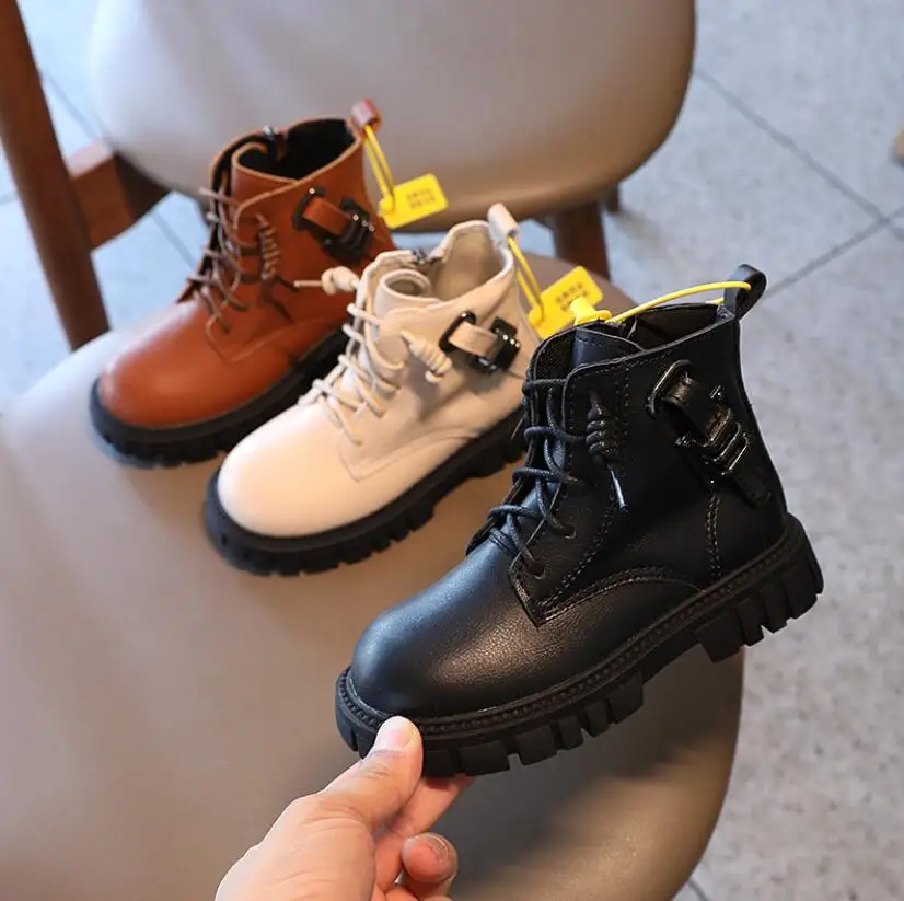 

2022 Children Martin Boots 2021 Autumn Winter Zipper Children Leather Boots Soft Sole Girls Shoes Fashion Lady Leather Boots New