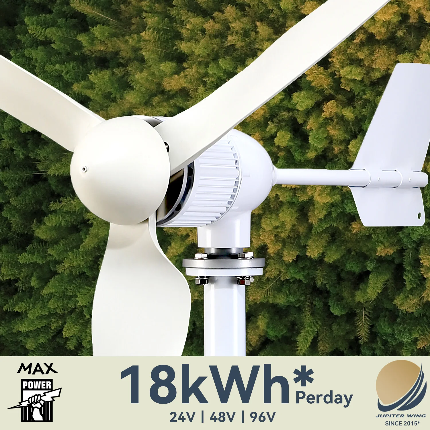 

Jupiterwind Wind Turbine 1800W High Efficiency Windmill With Ultra Hybrid Solar System, For Home Use 3 Blades Horizontal