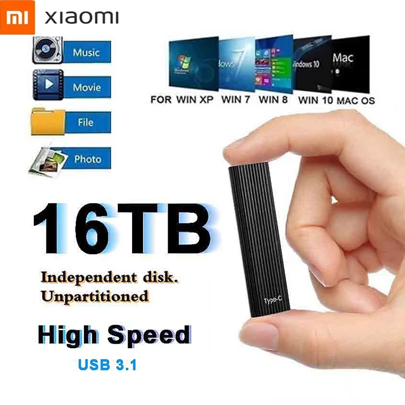 

Xiaomi 100% Original High Speed SSD External Hard Drive 8TB 16TB Type-C Mobile Hard Disks External Solid State Drives for Laptop