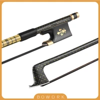 44 violin fiddle bow golden braided carbon fiber round stick ebony frog aaa mongolia black horsehair bow hair clean comb tool