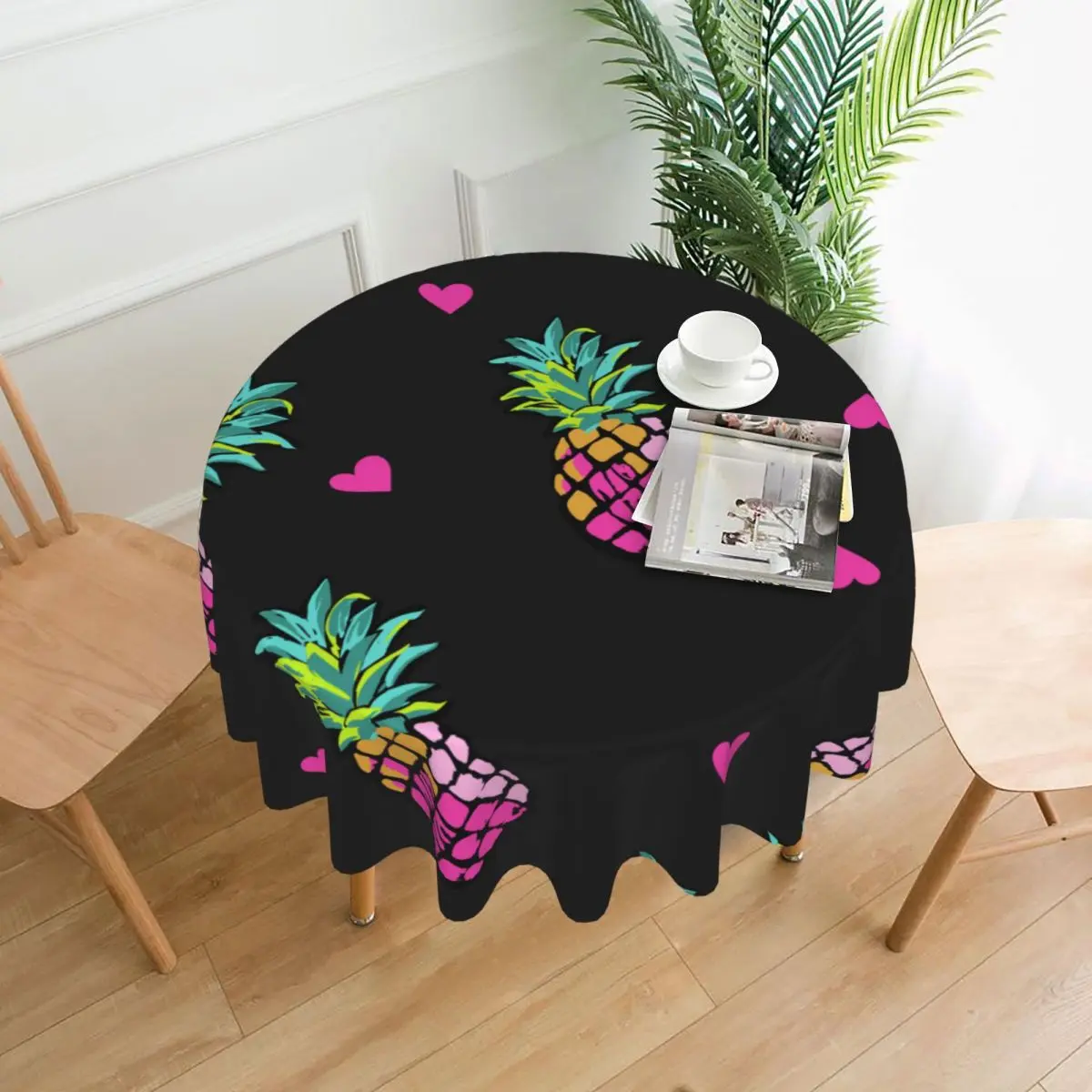 

Table Cloth Pink Hearts And Pineapples Tablecloth Bedroom Dormitory Dressing Table Mat Round Tablecloth Desk Decor