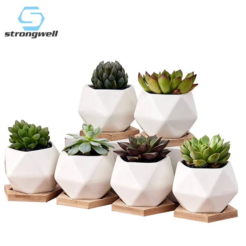Геометрический белый фарфоровый керамический цветочный горшок Strongwell