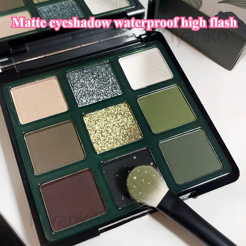 Девятицветная палитра теней для век зеленые матовые тени водостойкий блестящий