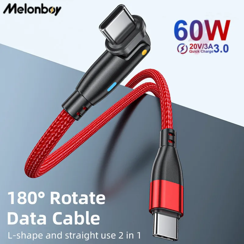 

Melonboy PD 60W Type C to USB C Cable Fast Charging Xiaomi Mobile Phone Charger 20V 3A Data Cable for Huawei Samsung