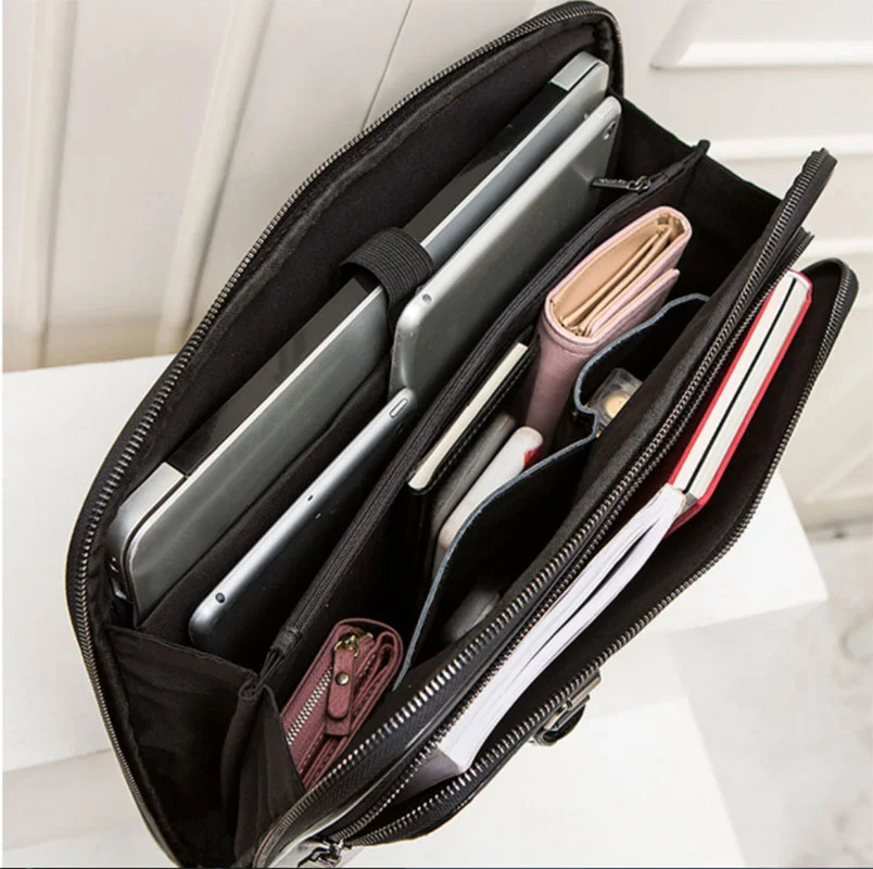 Free Custom Letter Cow Leather Briefcase Portable Briefcase Commuting 13/14 Inch Laptop Bag Large Capacity Business Handbag