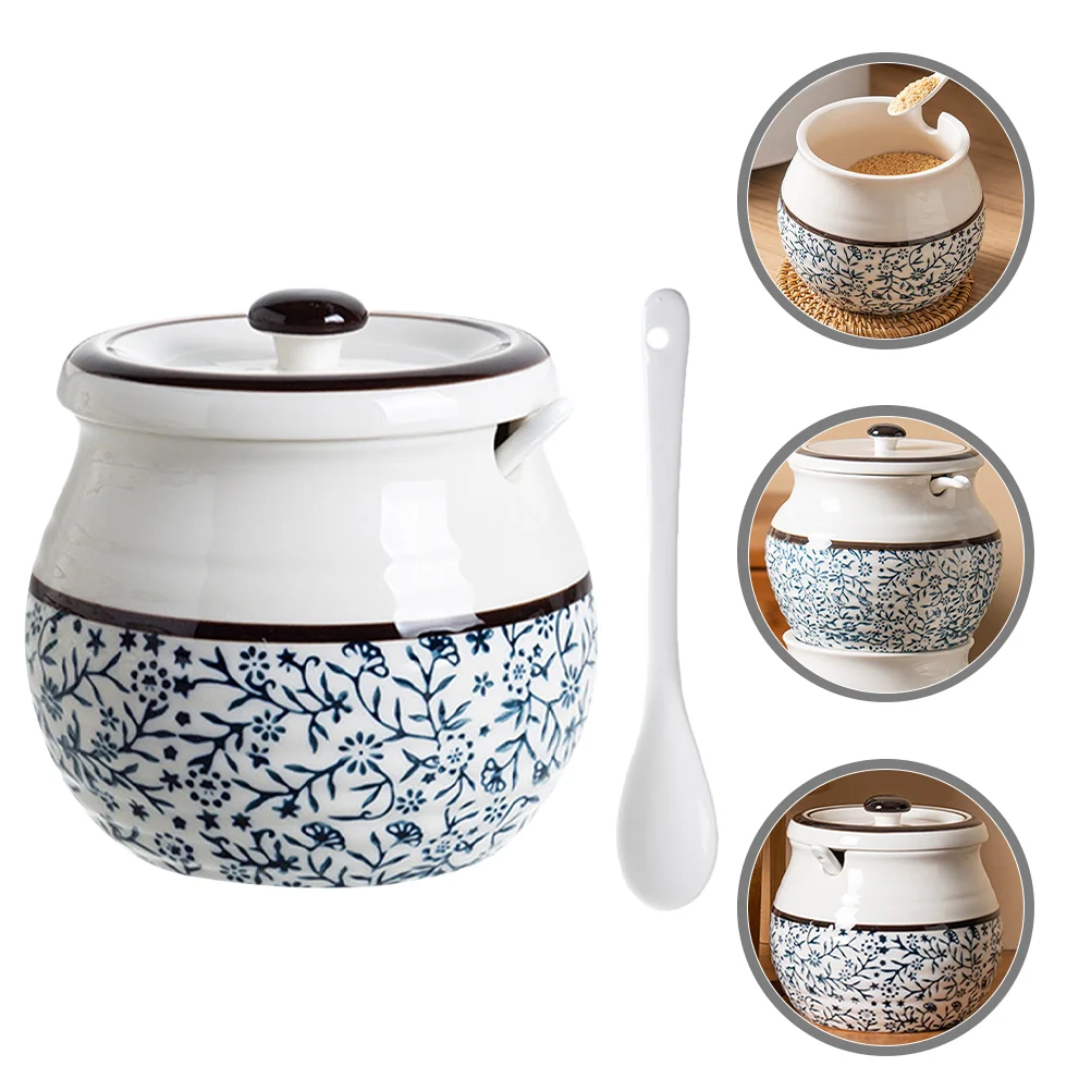 

Ceramic Jar with Lid and Kitchen Sugar Jar for Seasoning Condiment 600ml
