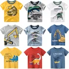 Детская футболка с динозавром для мальчиков, летняя и Осенняя детская одежда, хлопковые дышащие топы с короткими рукавами и мультяшным принтом, дропшиппинг