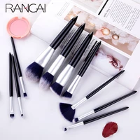 rancai 10pcs cosmetic tools kits with leather bag navy blue makeup brushes set foundation powder blush eyeshadow sponge brush