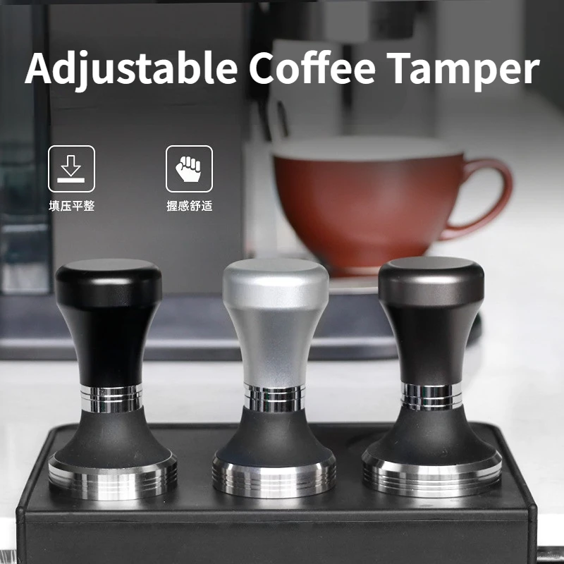 

Coffee Tamper 51mm 53mm 58mm Adjustable Depth Calibrated Espresso Tamper Pressure Hand Hammer Stainless Steel Flat Base Barista