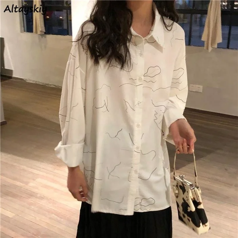 

Shirts Women Chic Design Autumn Ulzzang Loose Students Retro Fashion Print Streetwear Cool BF Camisas Mujer Hipster Sun-proof