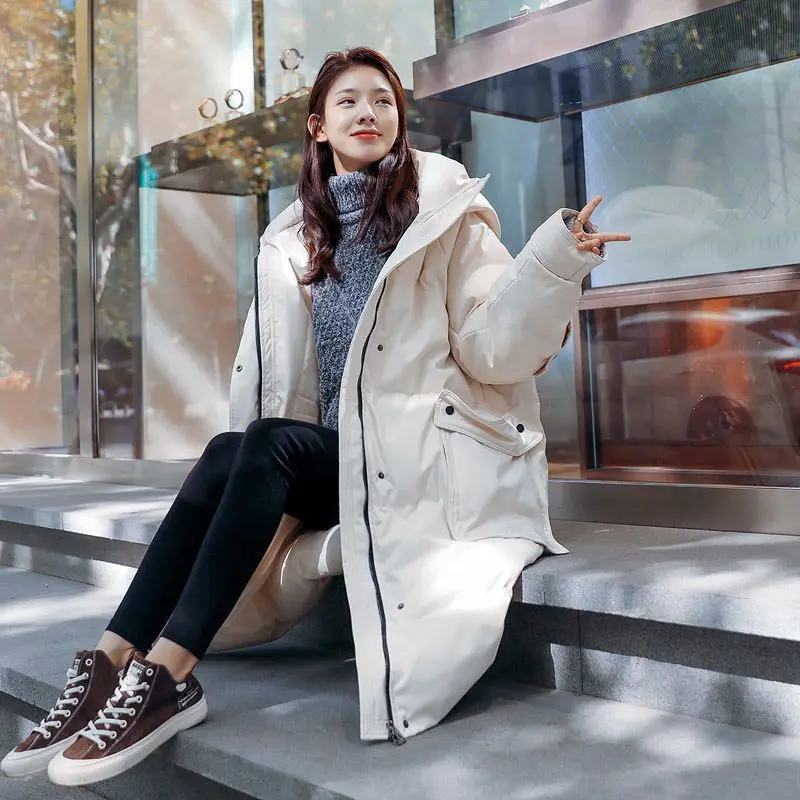 2022  winter new women's winter down jacket plus long-sleeved jacket to keep warm fashion trend coat hooded loose thickening