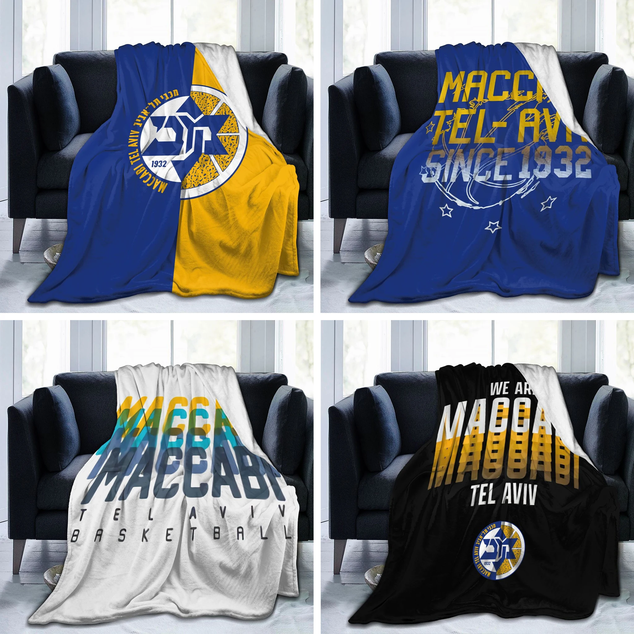 

Maccabi Tel Aviv Basketball Flannel Throw Blanket Warm Bed Blanket for Travelling Living Room Sofa Bedroom Decor Gifts
