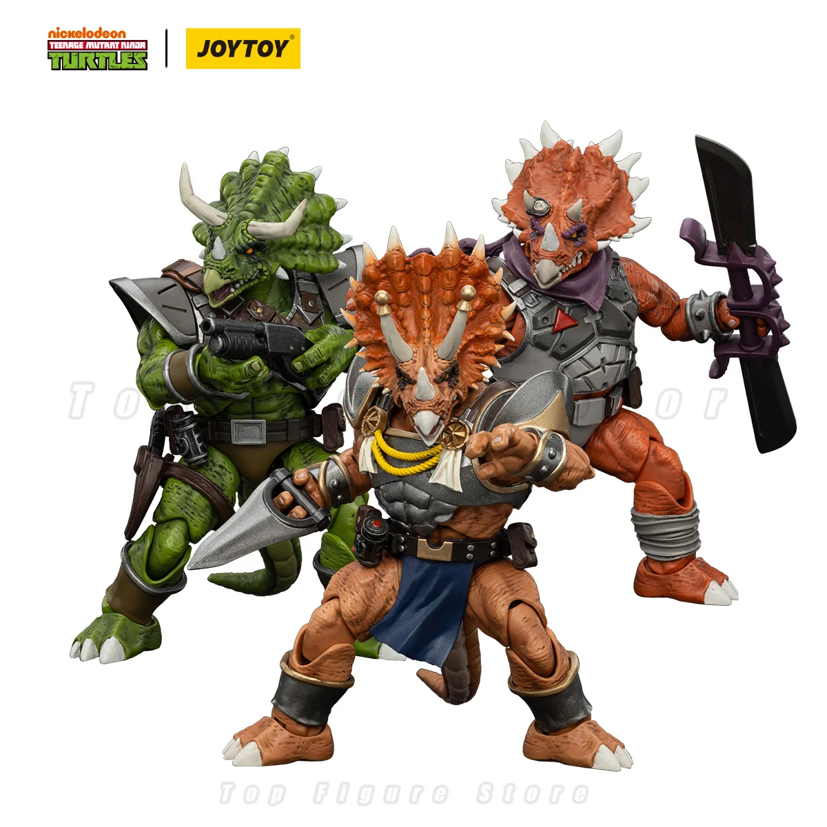 Фото Фигурки JOYTOY TMNT 1/18, аниме, 13,2 см: Капитан Зоракс, Адъютант Зорк, Трицератон, Солдат пехоты №1