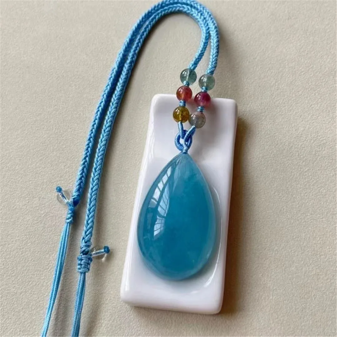 

Natural Blue Aquamarine Pendant Necklace For Woman Man Healing Gift Crystal 43x26x14mm Beads Gemstone Jewelry Rope Chains AAAAA