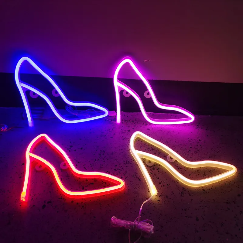 Shoes High Heels LED Neon Lights Sign Wall Room Decoration for Shop Home Party Holiday Xmas USB & Battery 5V Hanging