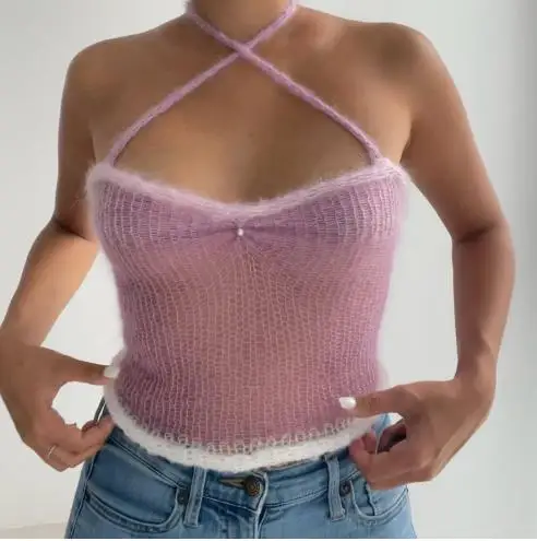 Женская летняя майка без рукавов Милая Мини-майка для E-girl Y2K винтажный