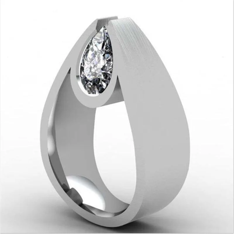 

Exquisite Elegant Silver Colors Waterdrop Rings for Women Trendy Metal Inlaid White Stone Wedding Engagement Jewelry