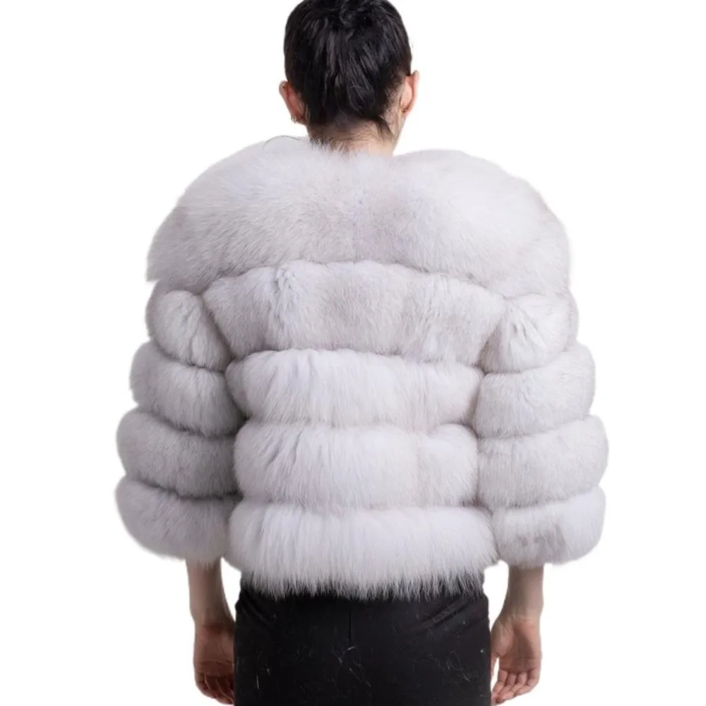 Women's Winter Thick Warm Real Fox Fur Short Coat Luxury High Quality Fur Jacket Lady Genuine Fox Leather Fur Short Short Sleeve