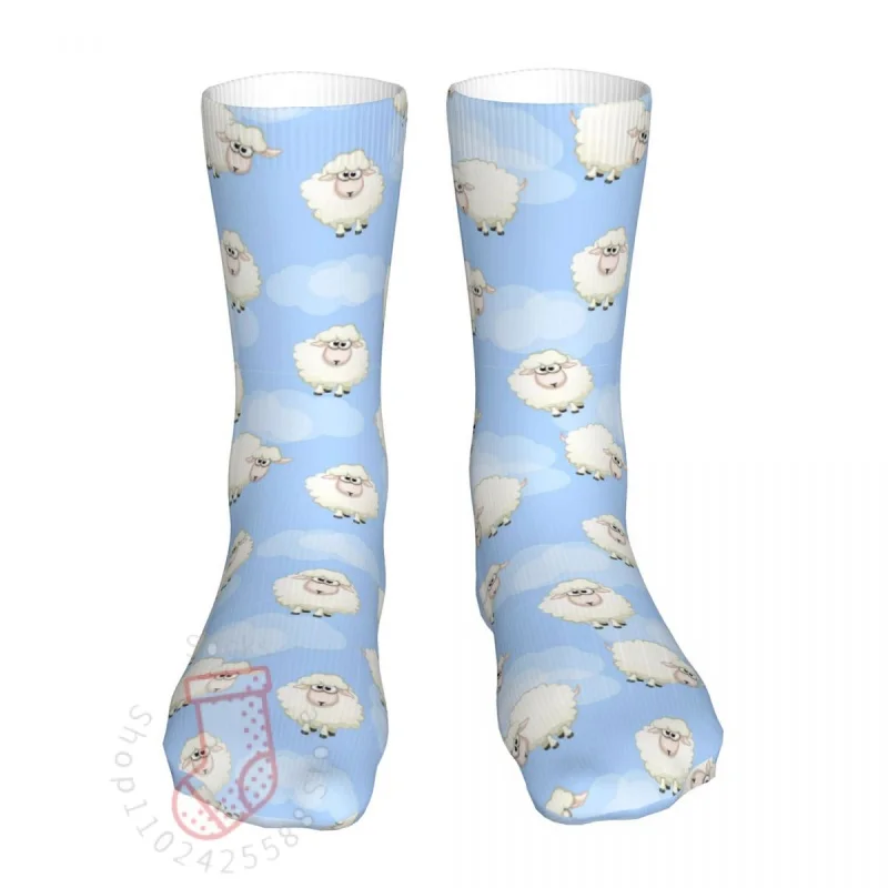 

Men Cycling Seamless Pattern With Cute Funny Herd White Sheep Socks Cotton Compression Animal Woman Sock