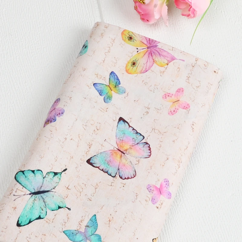 Half Yard 100% Cotton Plain Fabric With English Letter Butterfly Print Handmade DIY Garment Dress Sewing Tissue CR-1472