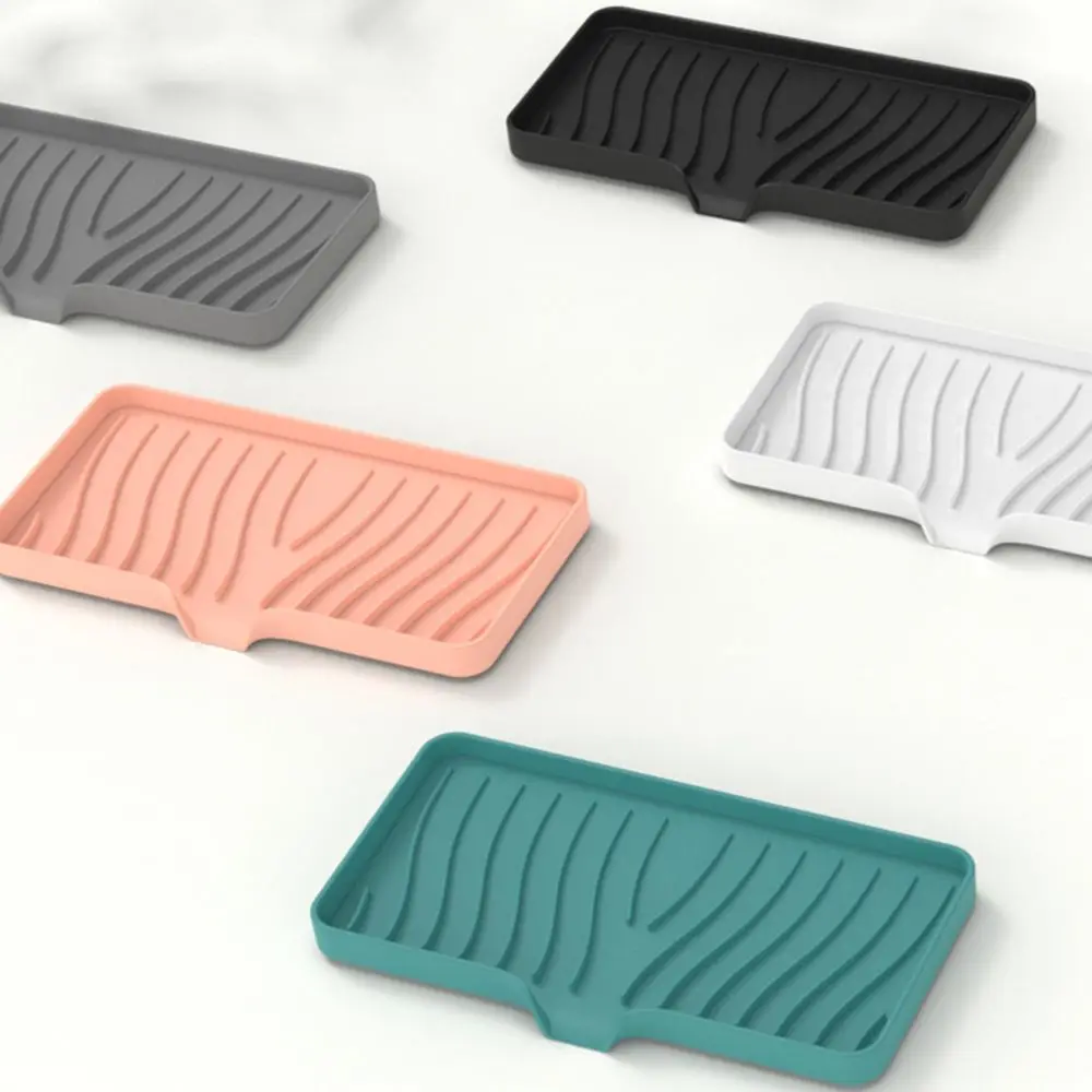 

Draining With Built-in Drain Lip Countertop Scrubber Silicone Washstand Shelf Soap Dish Sink Tray Soap Storage Holder