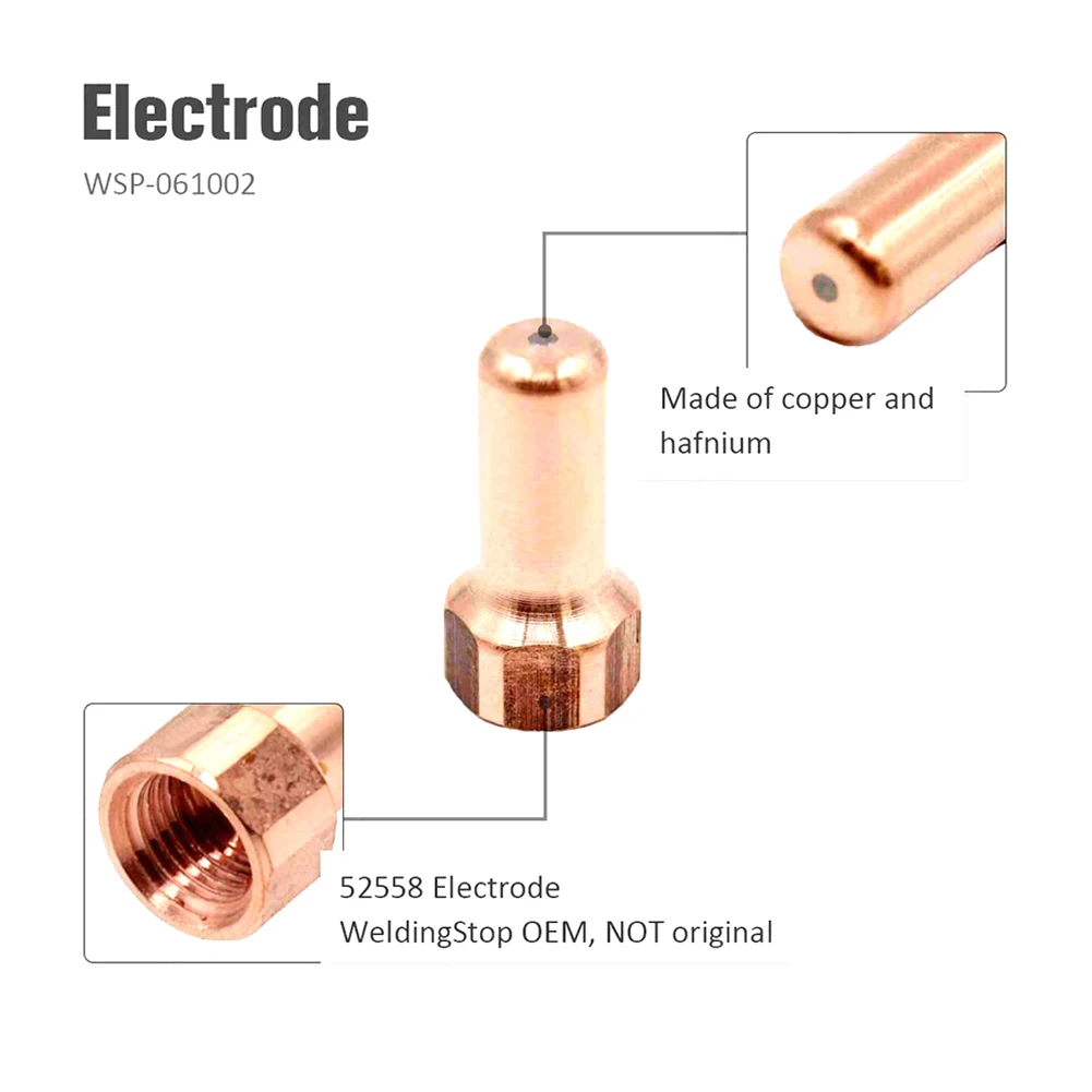 60pcs PT-80/PT80/IPT-80 Plasma Cutter Torch Electrode 1.2mm Tips 52558 51311.12 Plasma Torch Nozzle 1311.12 WSP-061004