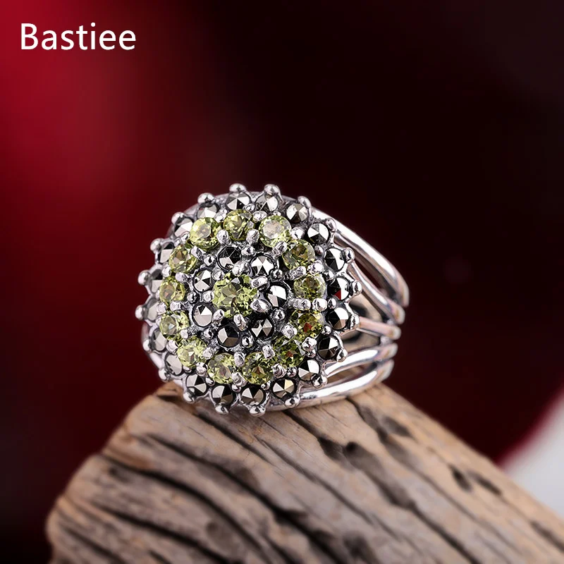 

Bastiee Citrine S925 Silver Rings Vintage Opening Adjustable Jewelry for Women Fashion Bague Anillos Mujer