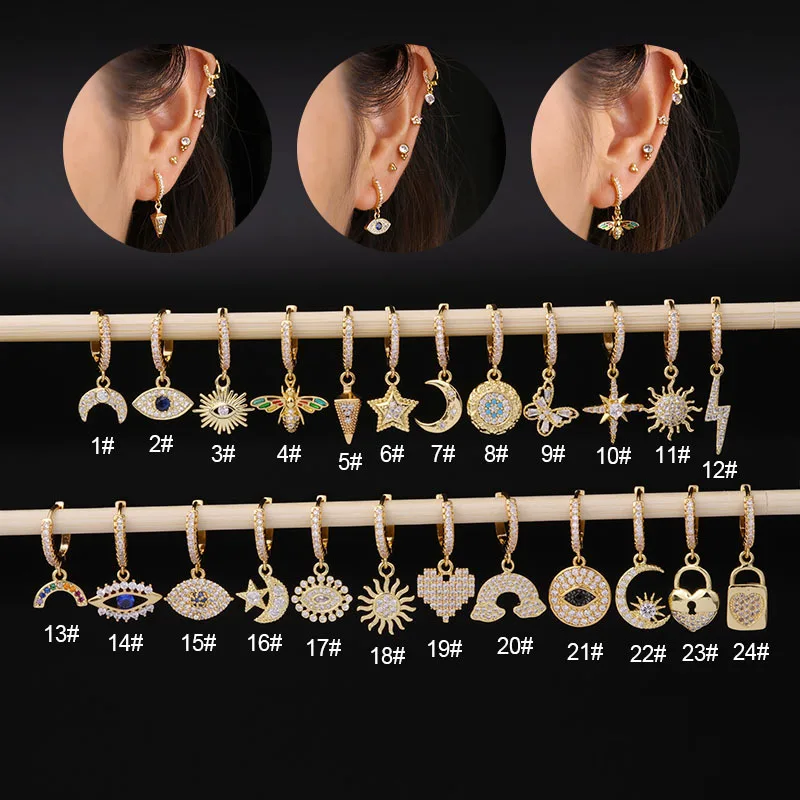 1Pair Moon Star Rainbow Dangle Earrings for Women Jewelry Stainless Steel Eye Bee Long Hanging Earrings for Teens