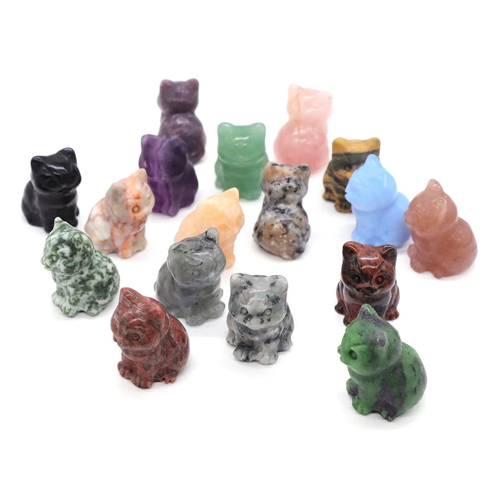 

1.2" Cute Cat Statue Healing Crystal Mixed Natural Stone Animal Figurine Gems Carving Decoration Holiday Gift Ornament Wholesale