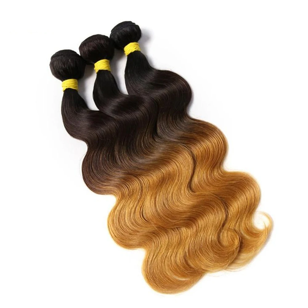 Body Wave Bundles Human Hair Brazilian Weave Ombre Colored Gradient 1b/4/27 Virgin Raw Extensions
