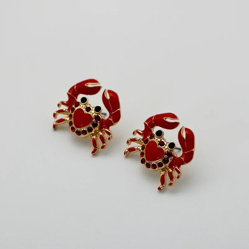 Модные красные эмалированные милые серьги-крабы для женщин персонализированные