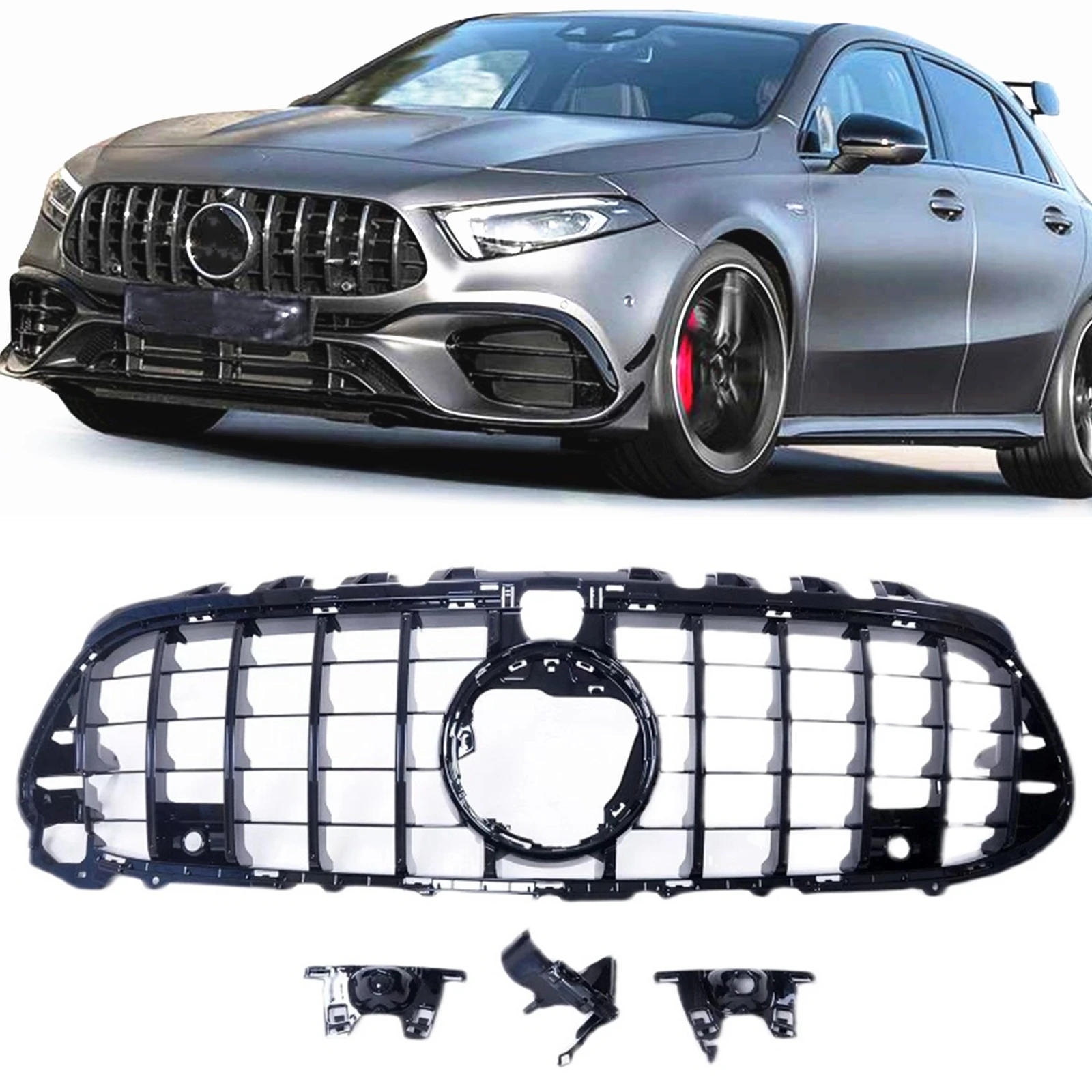 

Racing Grill For Mercedes Benz W118 W177 CLA45 A45 AMG 2019-2021 Hatchback GT Front Grille Black Car Upper Bumper Hood Mesh Grid